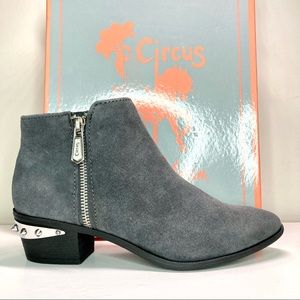 Grey Suede Leather Ankle Boots Metal Heel Point Tip Toe